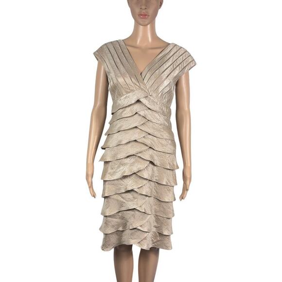 Adrianna Papell Tiered Ruffle Pleated Bodice Satin Dress (8) - Picture 2 of 16
